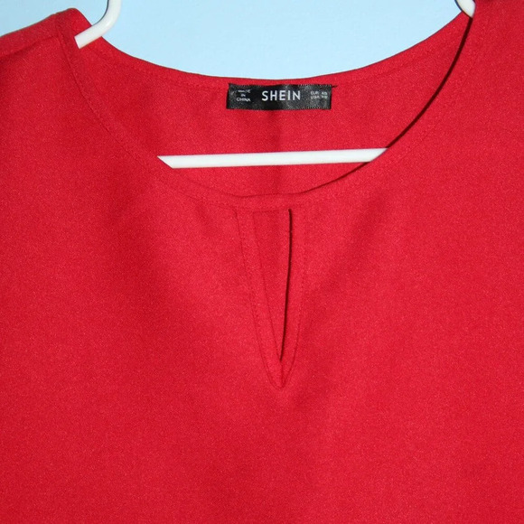 SHEIN Red High Neck Key-Hole Neckline Flutter Sleeves XS - Picture 5 of 13